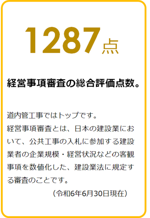 経営事項審査の総合評価点数　1314点